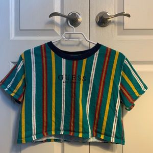 Green Striped Guess Crop T-shirt